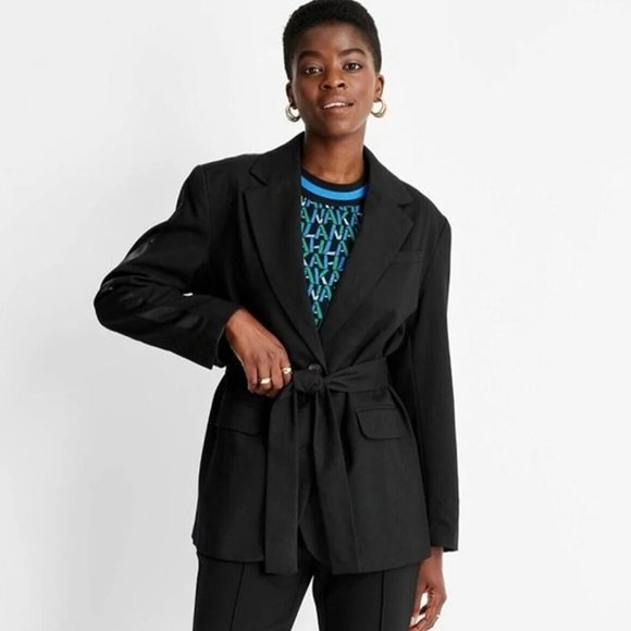 Future Collective Kahlana Barfield Brown x Target Black Tie Front Blazer  szS - Picture 2 of 13
